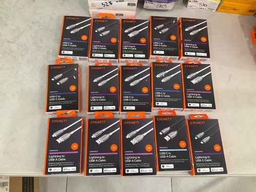Bundle of 15 x Assorted USB and Lightning Cables