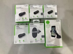 Bundle of Assorted Belkin Car Chargers and Phone Mounts