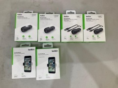 Bundle of Assorted Belkin Car Chargers and Phone Mounts