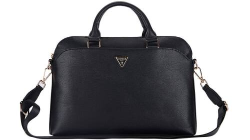 Guess Grained Edition Triangle Logo Zipper Pocket 15-inch/16-inch Laptop Bag - Black