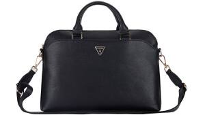 Guess Grained Edition Triangle Logo Zipper Pocket 15-inch/16-inch Laptop Bag - Black