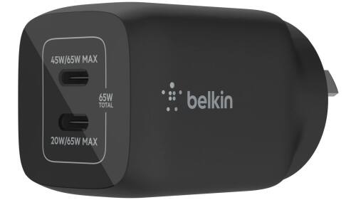 2 x Belkin BoostCharge 65W Dual USB-C GaN Wall Charger with PPS - Black