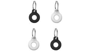 6 x Laser Pack of 4 Silicone Keyring AirTag - Black - White
