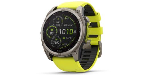 Garmin Fenix 8 51mm Solar Sapphire GPS Smart Watch - Titanium with Amp Yellow/Graphite Silicone Band