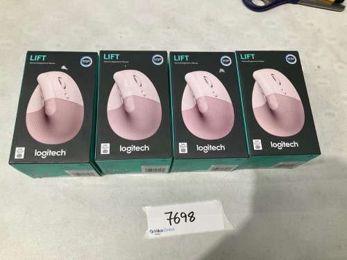 Bundle of 4 x Logitech Lift Vertical Ergonomic Mouse - Rose Total RRP $500