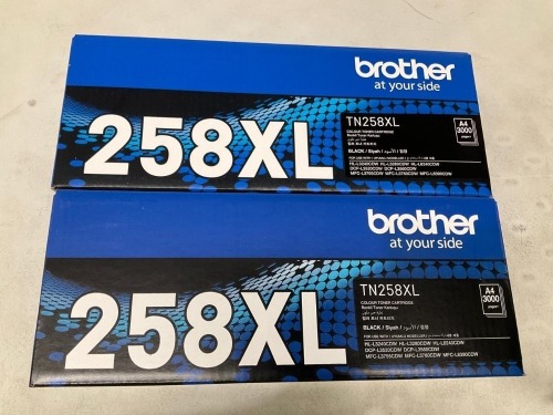 2 x Brother TN258 XL BK High Yield Black Toner - Total RRP $380