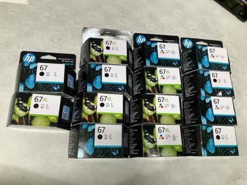Bundle of Assorted HP 67 and 67XL Ink Cartridges - Total RRP $650