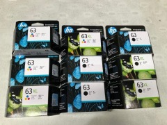 Bundle of Assorted HP 63 and 63XL Ink Cartridges - Total RRP $715
