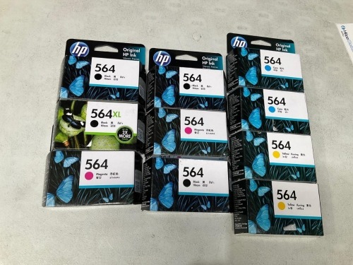 Bundle of Assorted HP 564 and 564 XL Ink Cartridges - Total RRP $420
