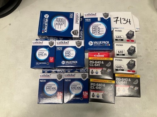 Bundle of Assorted Canon and Calidad 640 Ink Cartridges - Total RRP $650