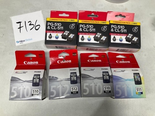 Bundle of Assorted Canon 510, 511 and 512 Ink Cartridges - Total RRP $360