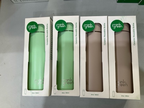 Bundle of 4 x Frank Green - 595ml Ceramic Reusable Bottle w Straw Lid - Assorted colours - Total RRP $199.90