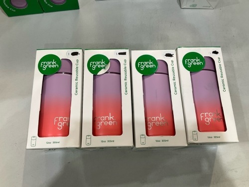Bundle of 4 x Frank Green - 355ml Ceramic Reusable Cup w Button Lid - Pink/Purple - Total RRP $207.80