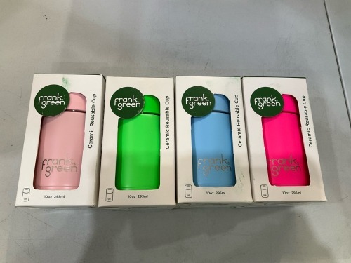 Bundle of 4 x Frank Green - 295ml Ceramic Reusable Cup w Button Lid - Assorted Colours - Total RRP $179.80