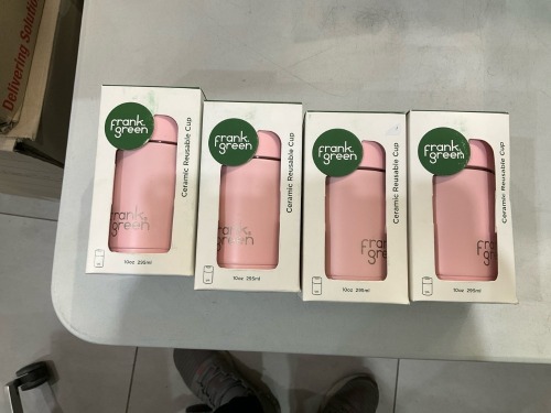 Bundle of 4 x Frank Green - 295ml Ceramic Reusable Cup w Button Lid - Pink - Total RRP $179.80