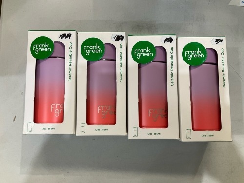 Bundle of 4 x Frank Green - 355ml Ceramic Reusable Cup w Button Lid - Pink/Purple - Total RRP $207.80