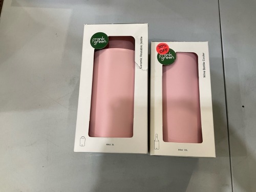 Bundle of 1 x Frank Green - Ceramic Reusable Bottle 2L & 1 x Frank Green Wine Bottle Cooler 1.5L - Pink - Total RRP $159.90