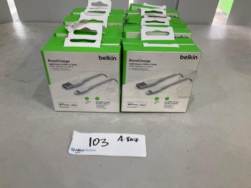 Bundle of 16 x Belkin BoostCharge 1m Lightning to USB-A Cable - White