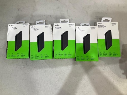 Bundle of 5 x Belkin BoostUp Charge 10K 3 Port Power Bank with Cable (Black)