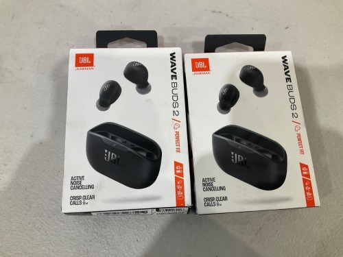 Bundle of 2 x JBL Wave Buds 2 TWS Noise Cancelling In-Ear Headphones (Black)