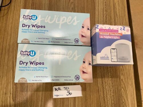 Bundle of 1 x The Midwife Mumma Plug-In App Controlled Sound Machine and Night Light and 8 x Baby U Dry wipes 100 packs