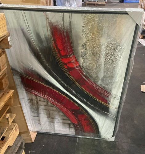 Bundle of 4 Red, Black, Silver Textured Artwork 150 x 100cm