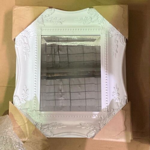 White Square Hanging Mirror with raised detail 40 x 35cm