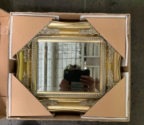 Gold Square Hanging Mirror 40 x 35cm