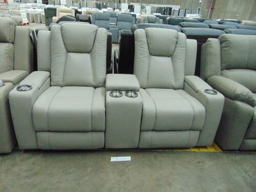 WHITEHAVEN Leather 2 seater Lounge WITH INBUILT ELECTRIC RECLINER - DOVE