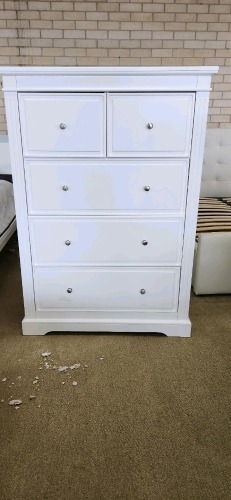5-Drawer White Tallboy - RRP $799 - Ex-Display