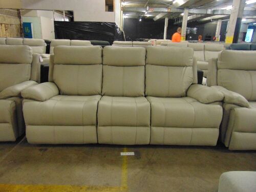 HAILEBURY Leather 3 SEATER reclienr with two single recliners - Light GREY