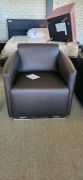 Deluxe Leather Arm Chair Chocolate brown leather Silver Base - RRP $999 - Ex-Display