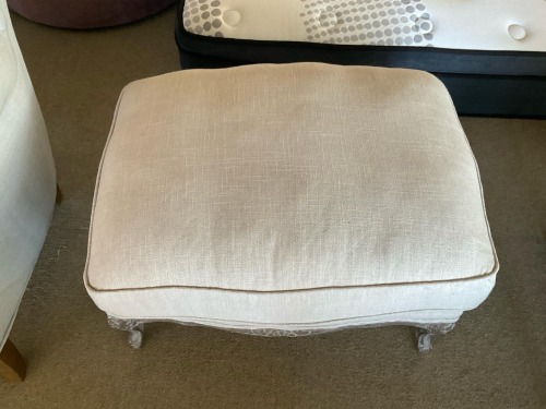 Footstool Dark lime wash base/ linen fabric - RRP $299 - Ex-Display