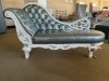 CHAISE LOUNGE FRENCH PROVINCIAL ANTIQUE SILVER WITH LIGHT Silver LEATHER - RRP $999 - Ex-Display