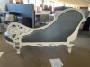 CHAISE LOUNGE FRENCH PROVINCIAL ANTIQUE SILVER WITH LIGHT Silver LEATHER - RRP $999 - Ex-Display - 3