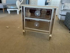Antique 2 Drawers Mirrored Bedside Table with Silver Border x Ex Display - RRP $499 - Ex-Display