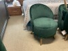 4 x Saloon Velvet chair w/tassels dark green/gold wood leg, $149 RRP each - Ex Display - 2