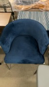 &lsquo;ENIGMA&rsquo; Tub Chair, Blue Velvet Upholstery, Polished Chrome Legs & Frame, $899 RRP - Ex Display