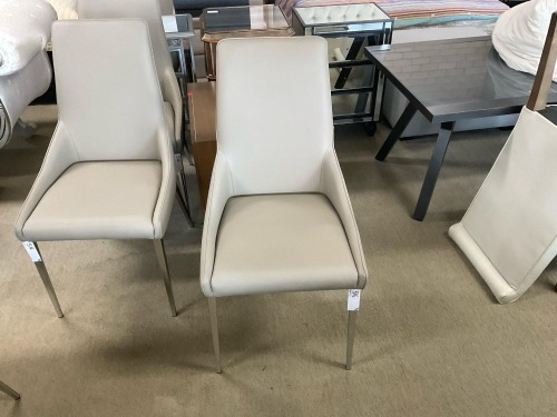 3x Dining Chair, Warm Grey PVC, Silver Legs, $299 RRP each - Ex Display