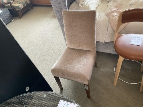 Sarah Dining Chair + cake timber legs latte upholstery, $599 RRP - Ex Display