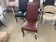 2 x Lee dining chair Burgendy pvc/studs/timber legs, $199 RRP each - Ex Display