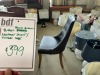 Back brown button leather chair / timber legs, $599 RRP - Ex Display - 2