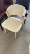 C-45-IV Dining Chair, Cr&egrave;me PVC Leather, Bronze Mirrored Trim & Legs, $349RRP - Ex Display