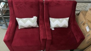 2x &lsquo;ANTONIA&rsquo; Feature Chair Scarlet Upholstery, (Velvet), Chocolate Timber Legs, Aust. Made, $1299 RRP each - Ex Display