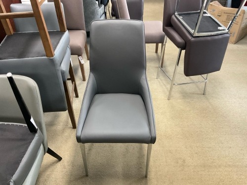 2x. &lsquo;FRANK&rsquo; Dining Chairs, Dark Grey PVC, Polished Silver Legs, $299 RRP each - Ex Display