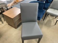 2x. &lsquo;SARAH&rsquo; Dining Chair, Dark Grey PVC Leather, Brown Timber Legs, Aust. Made, $499 RRP each - Ex Display