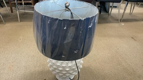 Lily Lamp White Cermaic Navy Shade - RRP $199 - Ex-Display