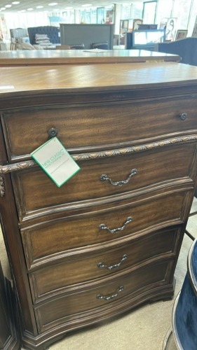 Monga & Drawers Dresser With Mirror Monza 5 Drawer High Chest Walnut Veneek, $2999 RRP - Ex Display