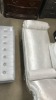 Cleo Love Chair Antique Silver Frame, White Fabric + Storage Box Grey PVC & Button Detail, $1999 RRP - Ex Display - 5