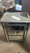 3 Drawer Mirror Bedside Chest, Silver Trim, 2 Handles missing, $399 RRP - Ex Display